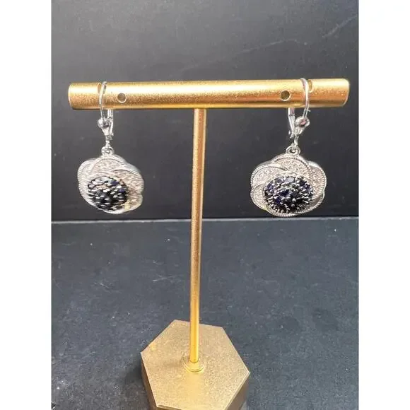 NEW blue sapphire and zircon galaxy earrings in rhodium over sterling silver - Picture 11 of 13